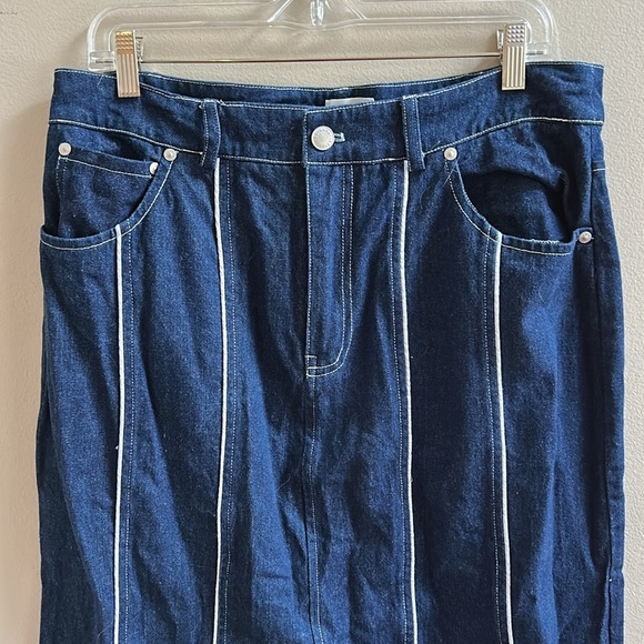 Avec Les Filles Piped Denim Midi Pencil Skirt Size 14 - Picture 4 of 7